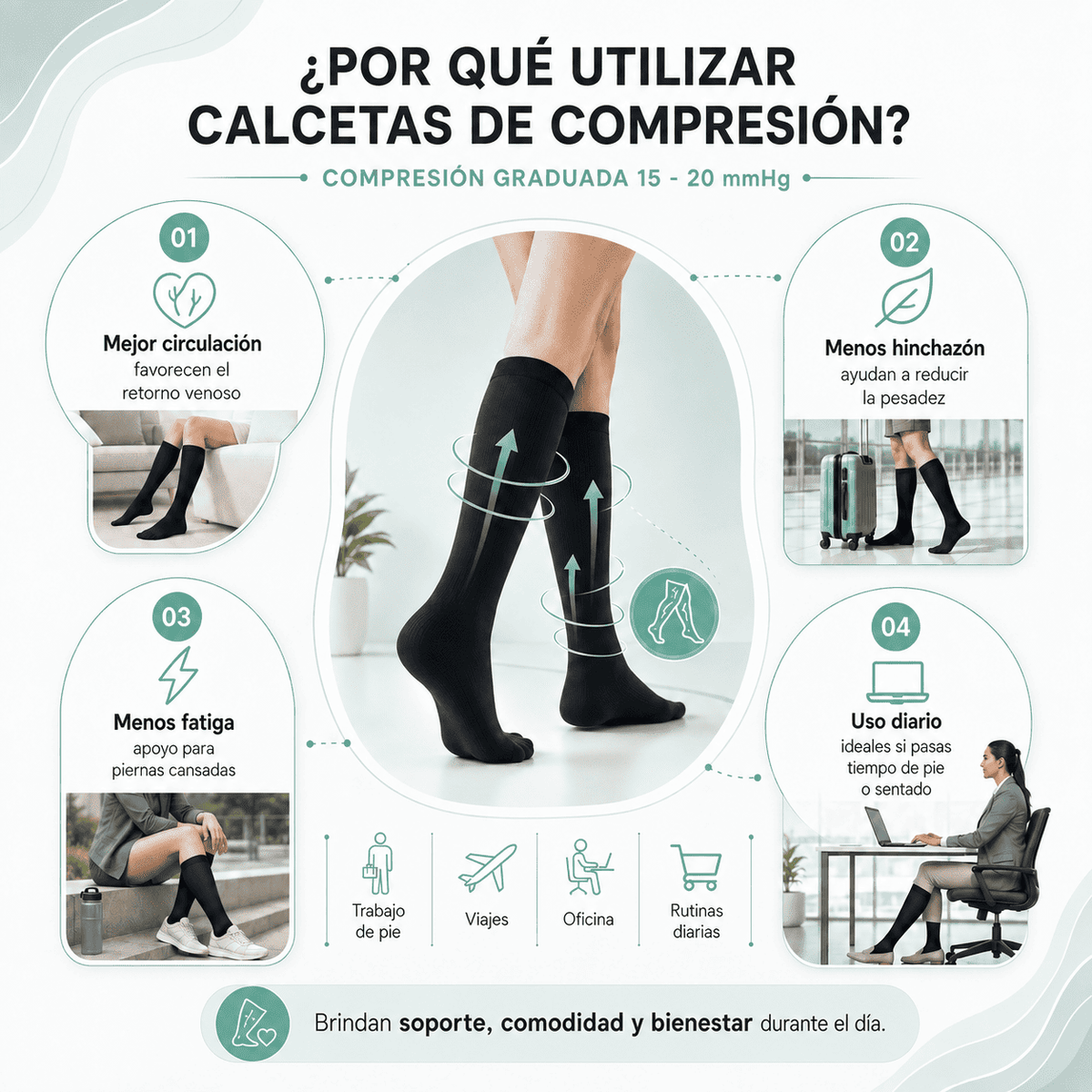 Velvora Compresión negro 15 - 20 mmHg