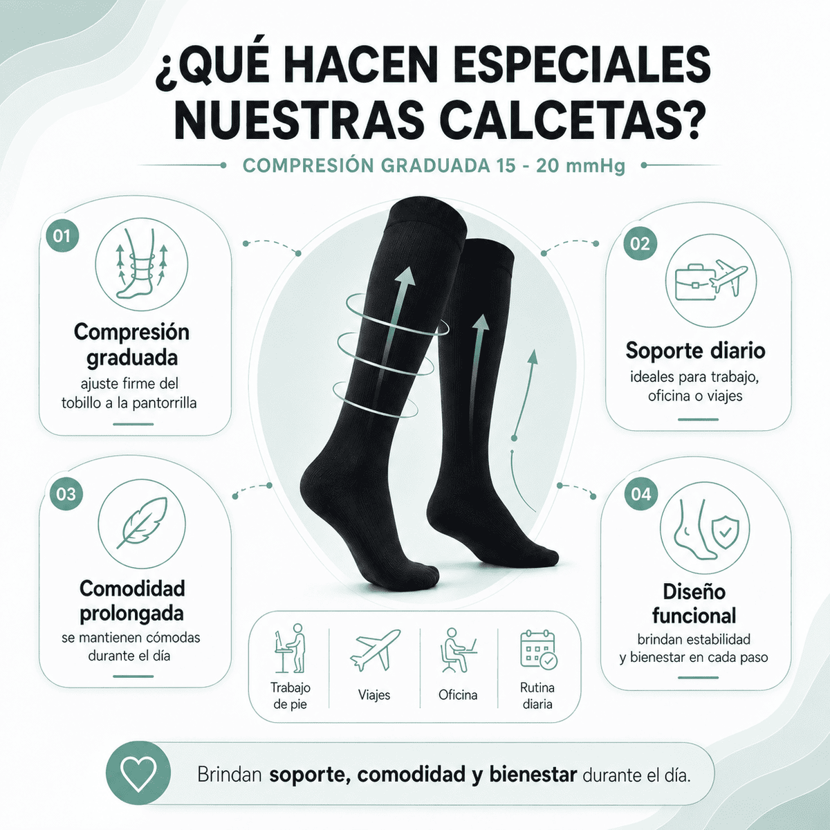 Velvora Compresión negro 15 - 20 mmHg